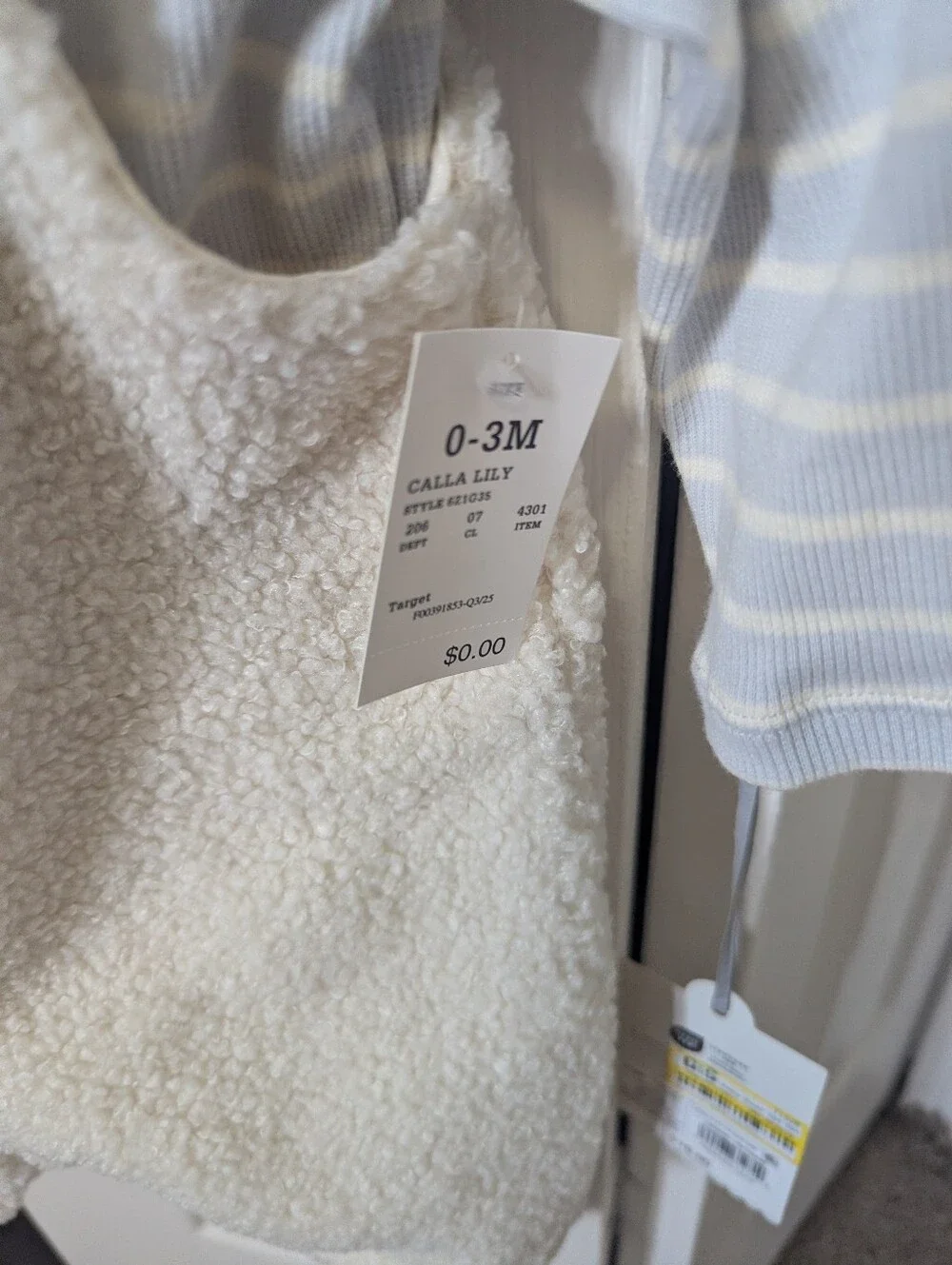 cloud island Cream Sherpa Overalls with Light Blue Stripe Bodysuit